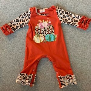 Orange leopard pumpkin ruffle onesie 0-3 months, fall, thanksgiving, baby outfit